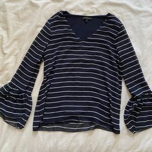 Banana Republic Navy & white striped long sleeve blouse